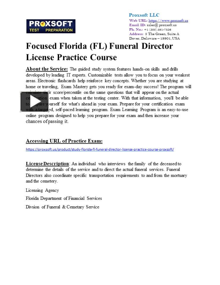 PPT Focused Florida (FL) Funeral Director License Practice Course