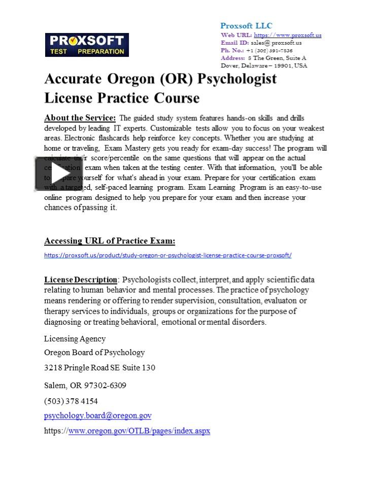 PPT Accurate Oregon (OR) Psychologist License Practice Course