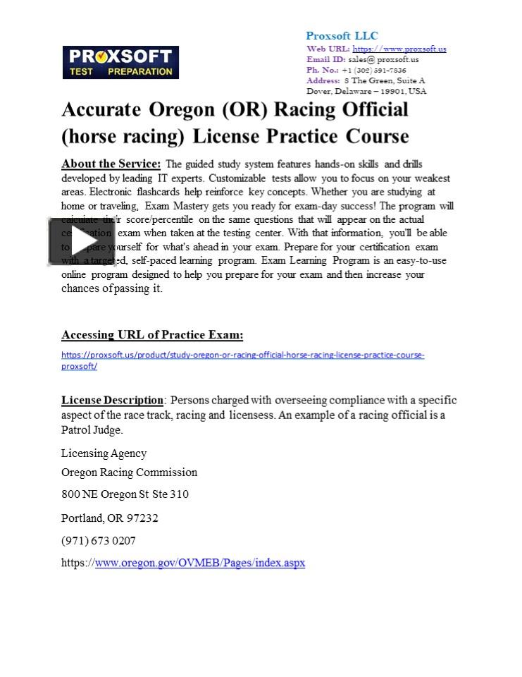 PPT Accurate Oregon (OR) Racing Official (horse racing) License Practice Course PowerPoint
