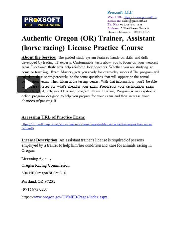 PPT Authentic Oregon (OR) Trainer, Assistant (horse racing) License