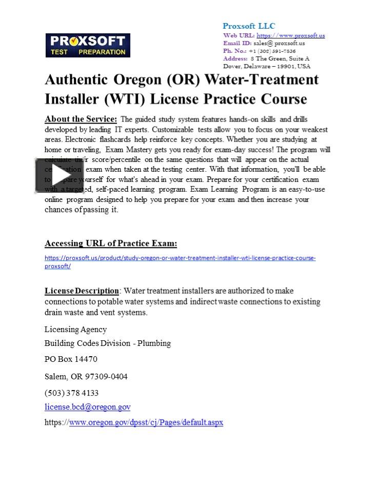 PPT Authentic Oregon (OR) WaterTreatment Installer (WTI) License