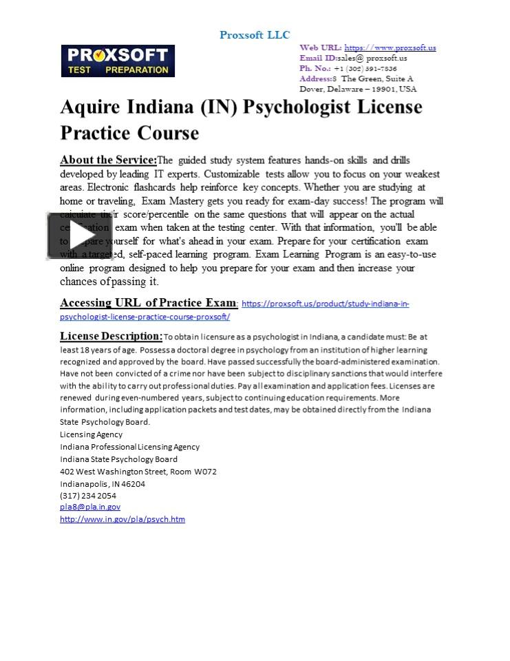 PPT Aquire Indiana (IN) Psychologist License Practice Course