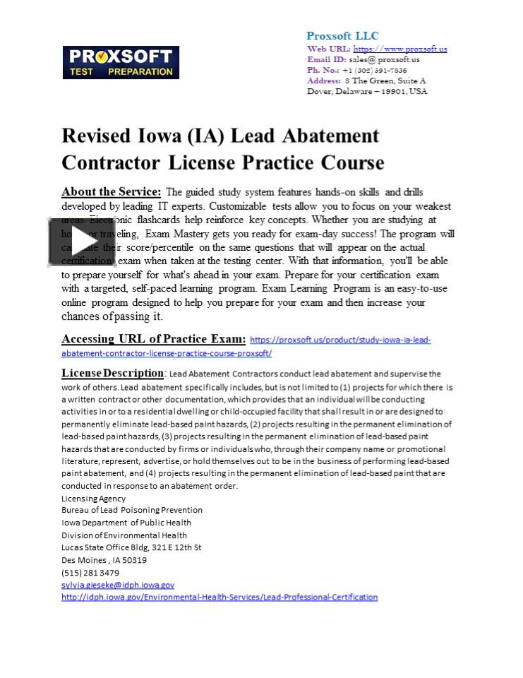 PPT Revised Iowa (IA) Lead Abatement Contractor License Practice