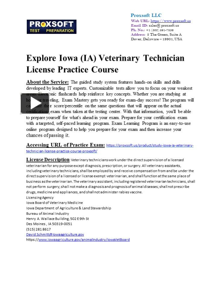 PPT Explore Iowa (IA) Veterinary Technician License Practice Course