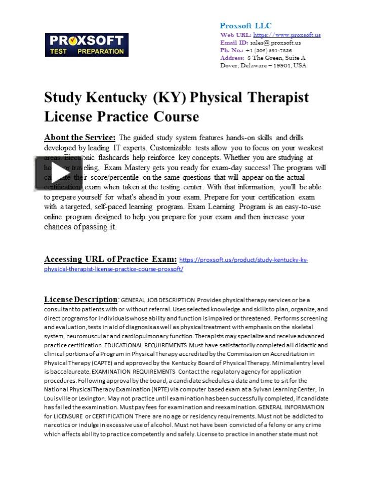 PPT Study Kentucky (KY) Physical Therapist License Practice Course