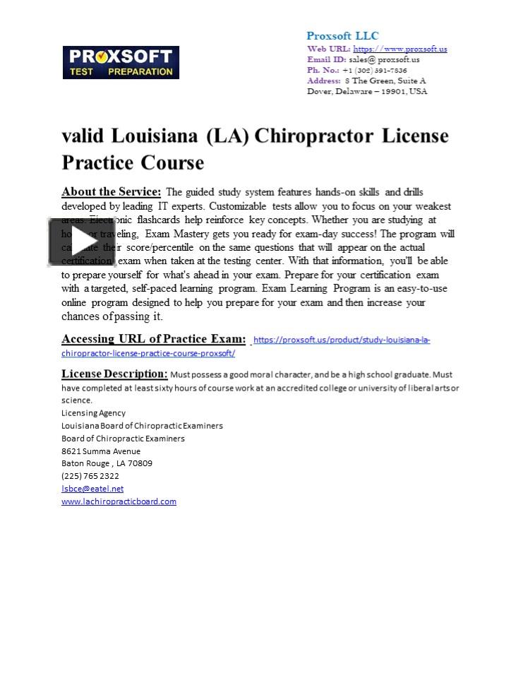PPT valid Louisiana (LA) Chiropractor License Practice Course