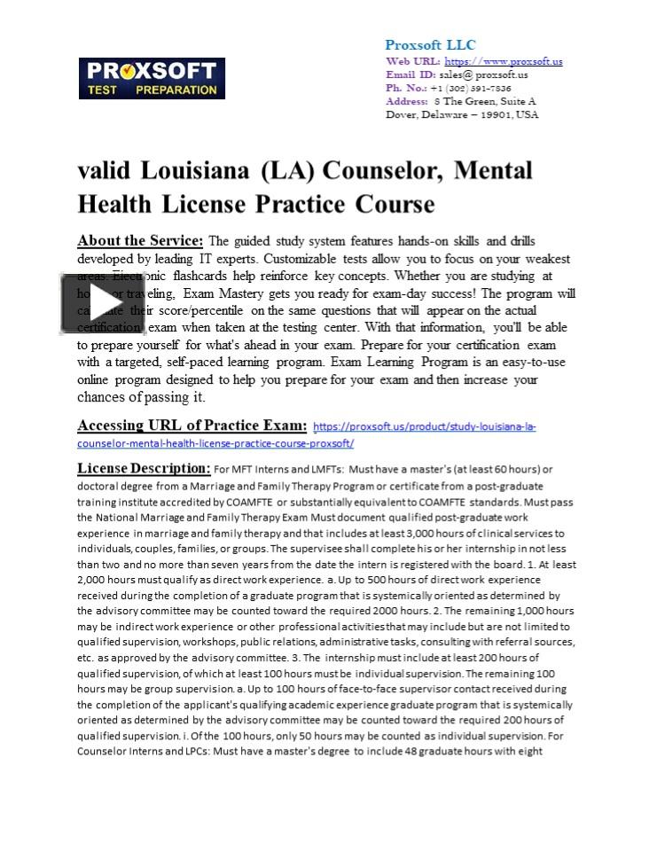 PPT valid Louisiana (LA) Counselor, Mental Health License Practice