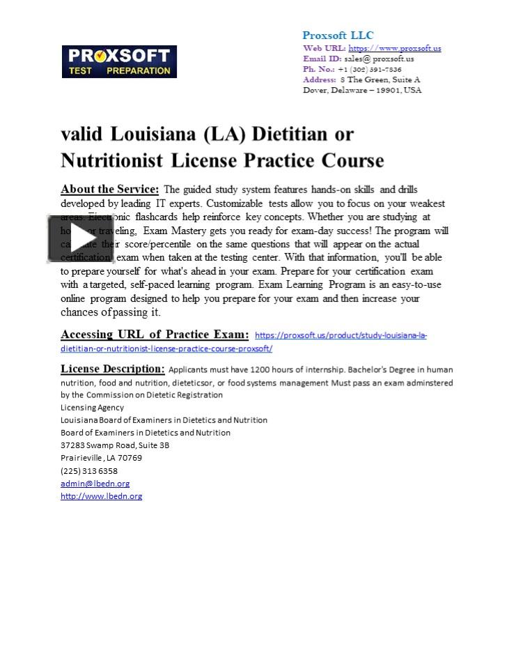PPT valid Louisiana (LA) Dietitian or Nutritionist License Practice