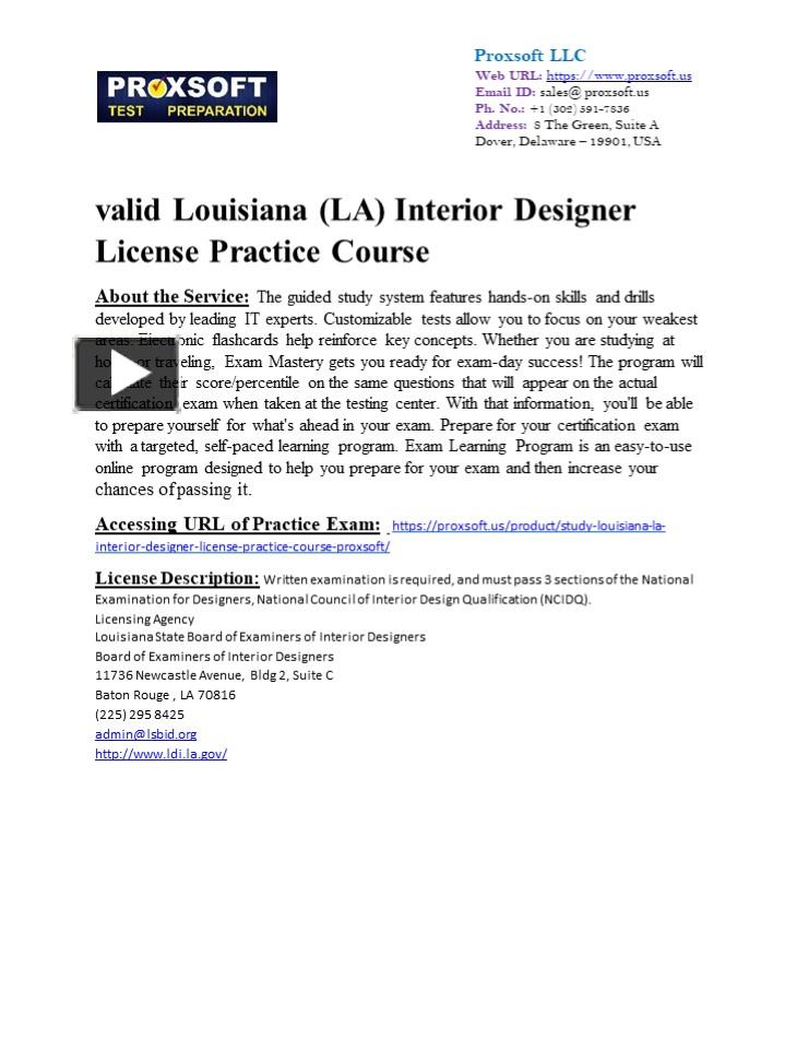 PPT valid Louisiana (LA) Interior Designer License Practice Course