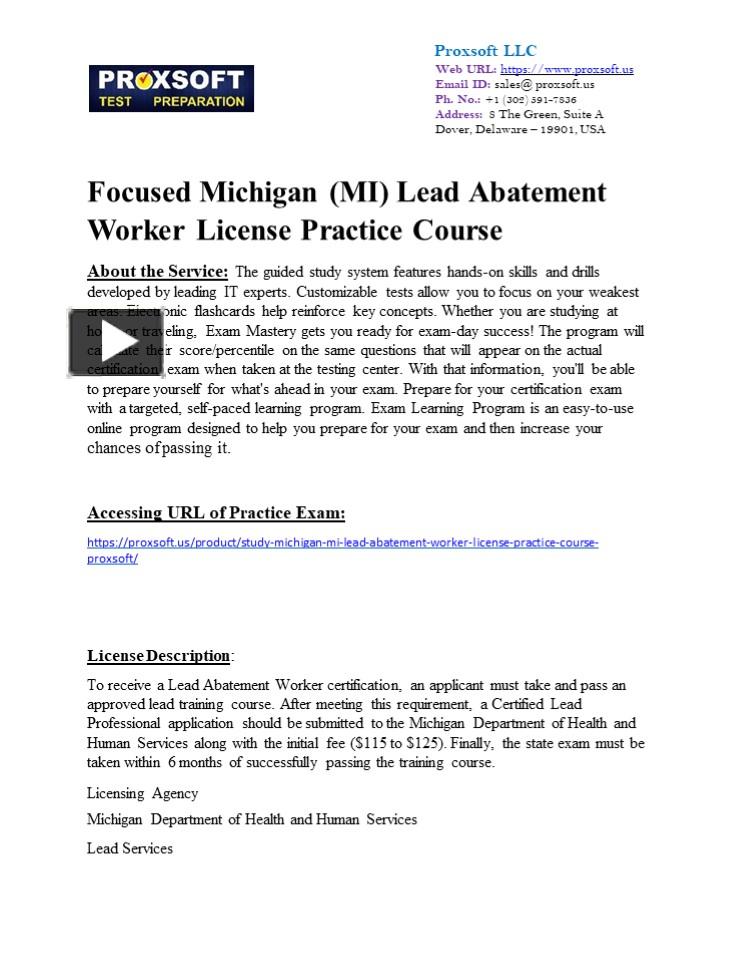 PPT Focused Michigan (MI) Lead Abatement Worker License Practice Course PowerPoint