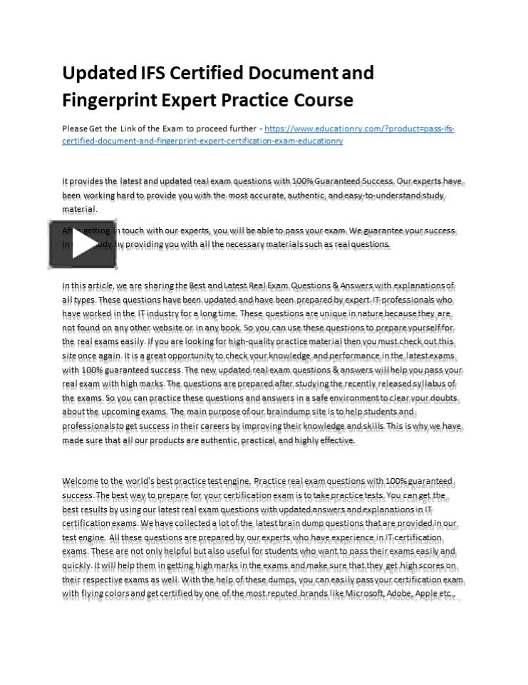 PPT Updated IFS Certified Document and Fingerprint Expert Practice