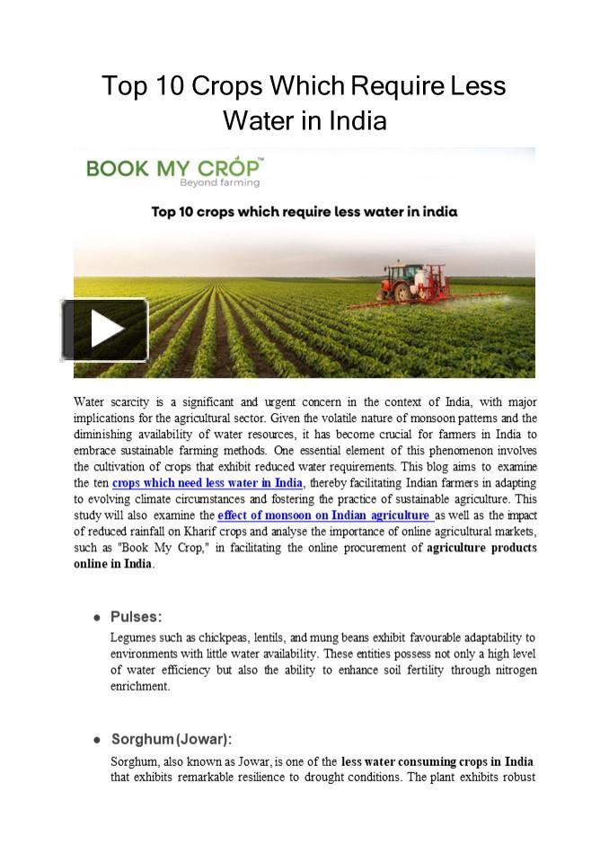 PPT Top 10 crops which require less water in india PowerPoint presentation free to download
