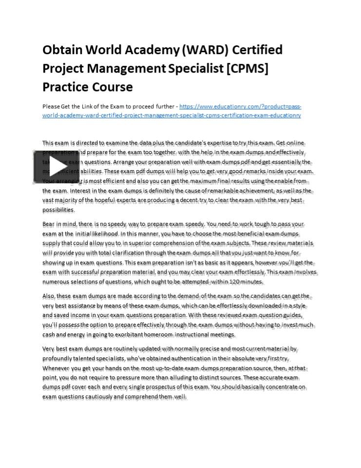 Certified Project Management Specialist Cpms