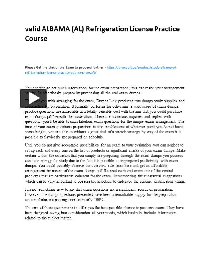 PPT valid ALBAMA (AL) Refrigeration License Practice Course