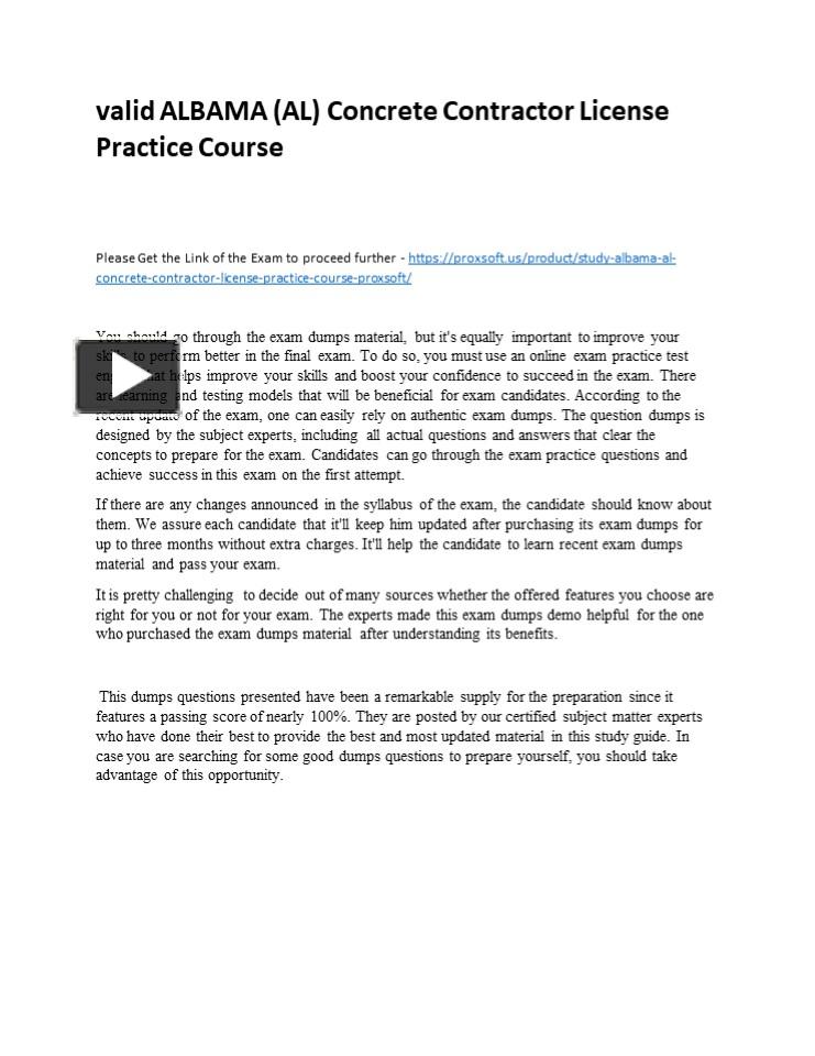 PPT valid ALBAMA (AL) Concrete Contractor License Practice Course