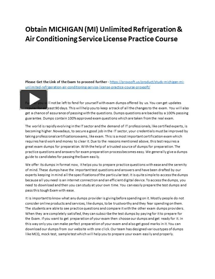 PPT Obtain MICHIGAN (MI) Unlimited Refrigeration & Air Conditioning