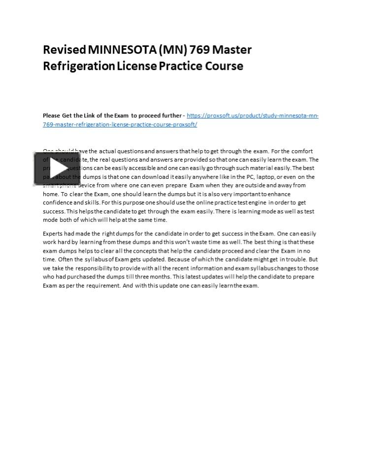 PPT Revised MINNESOTA (MN) 769 Master Refrigeration License Practice
