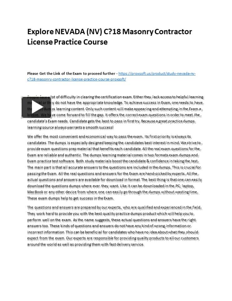 PPT Explore NEVADA (NV) C?18 Masonry Contractor License Practice