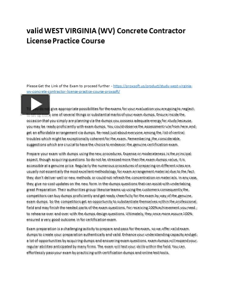 PPT valid WEST VIRGINIA (WV) Concrete Contractor License Practice