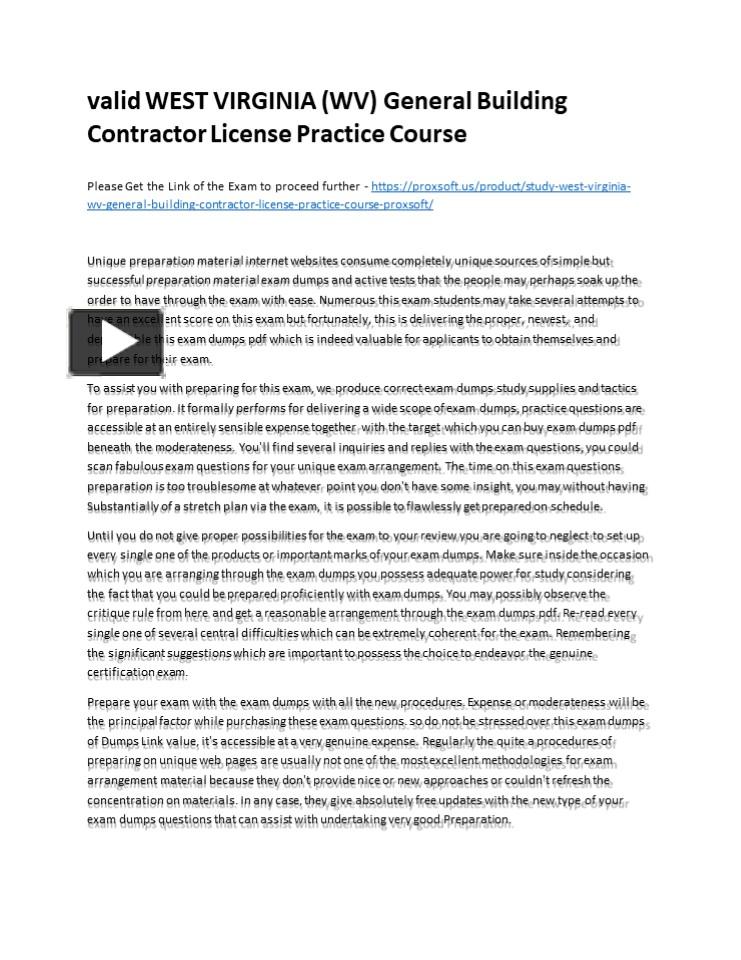 PPT valid WEST VIRGINIA (WV) General Building Contractor License