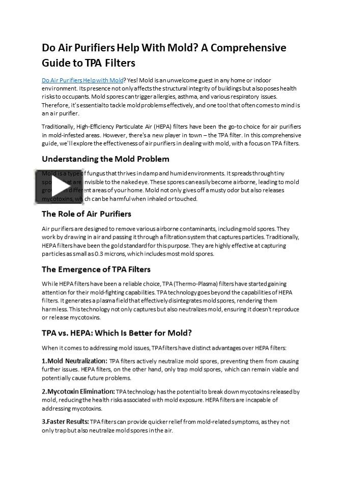 PPT Do Air Purifiers Help With Mold? A Comprehensive Guide to TPA