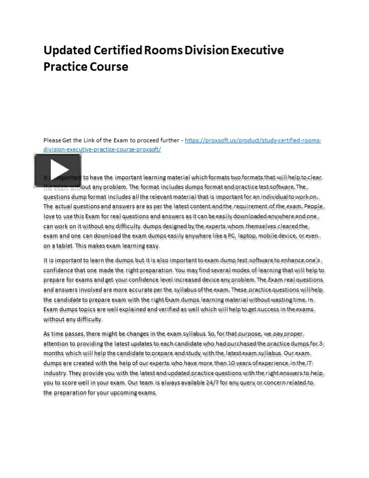 PPT Updated Certified Rooms Division Executive Practice Course
