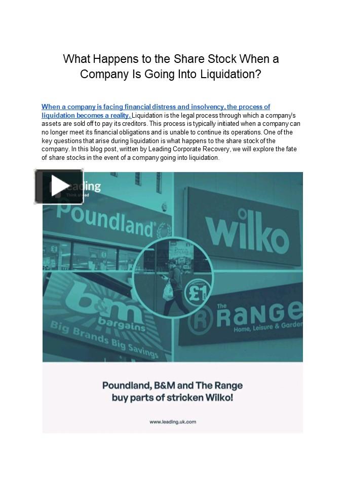 PPT What Happens to the Share Stock When a Company Is Going Into Liquidation? PowerPoint