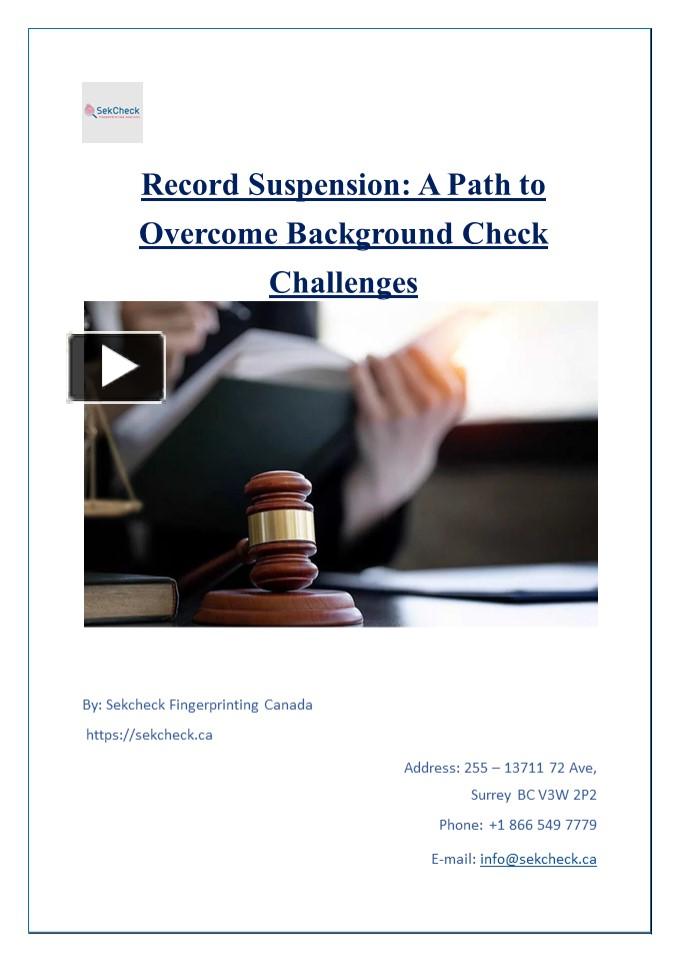 PPT Record Suspension A Path to Background Check Challenges