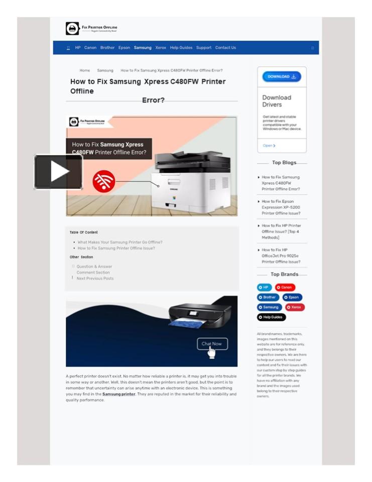 PPT How to Fix Samsung Xpress C480FW Printer Offline Error