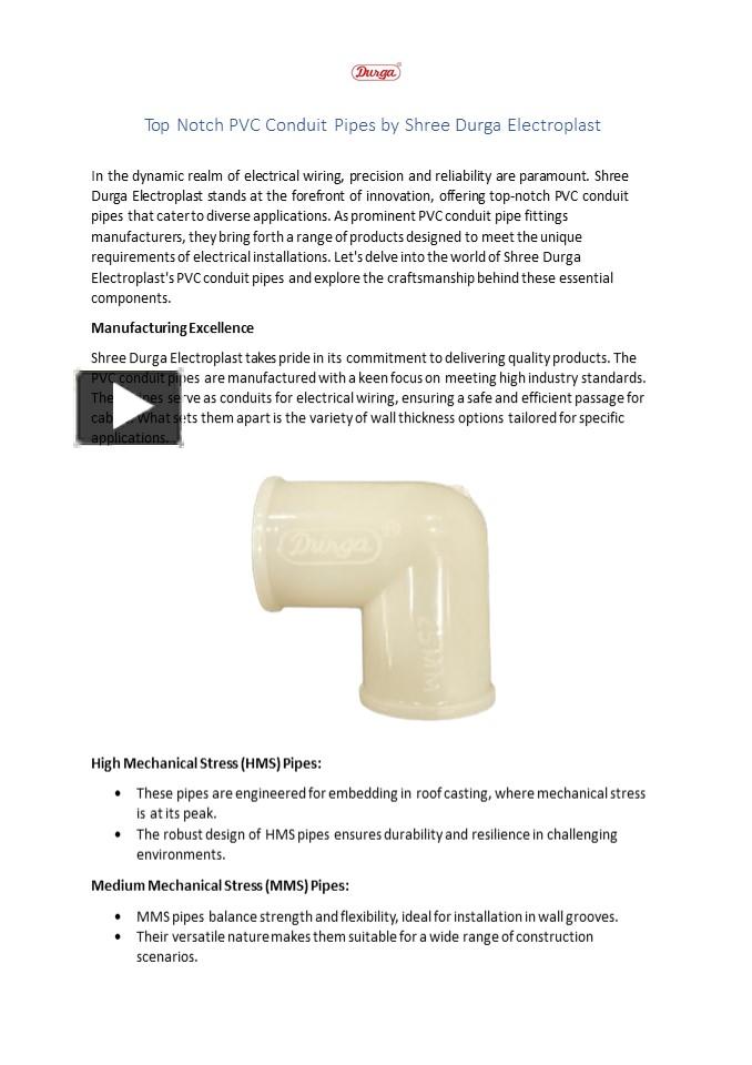PPT Top Notch PVC Conduit Pipes by Shree Durga Electroplast