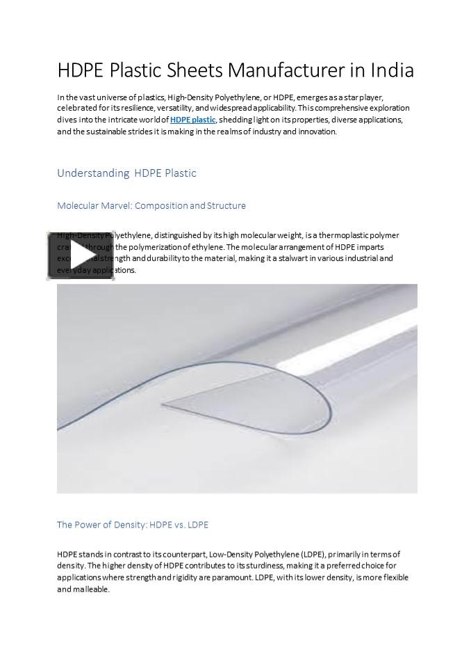 PPT HDPE Plastic Sheets Manufacturer in India PowerPoint presentation
