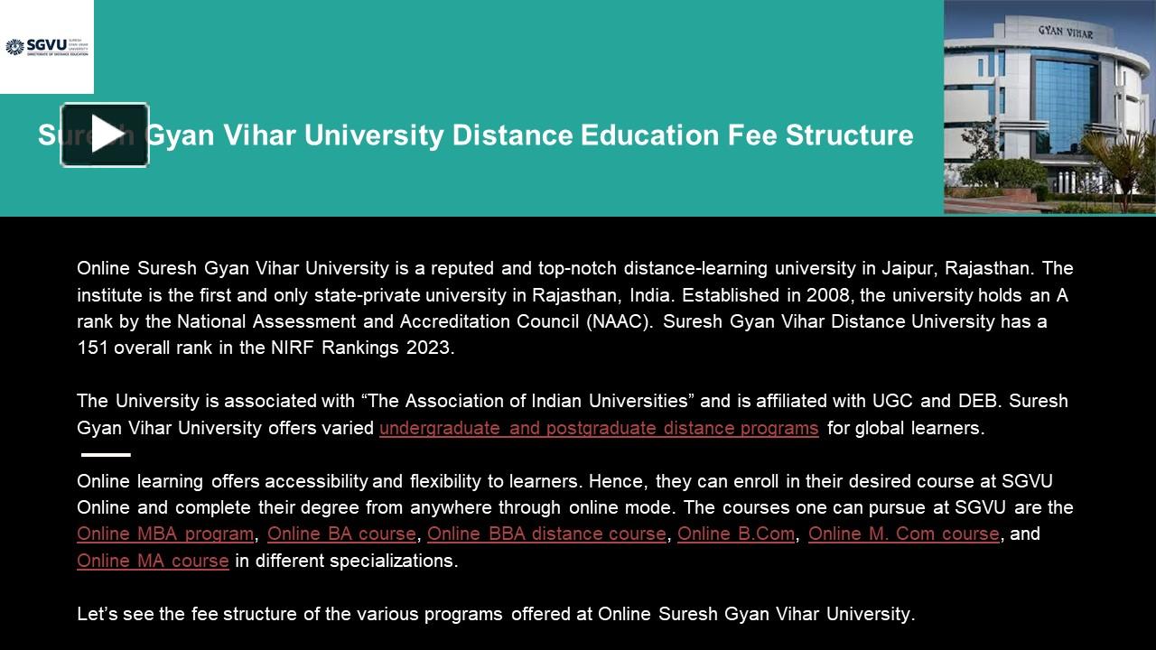 PPT Suresh Gyan Vihar University Distance Education Fee Structure pdf