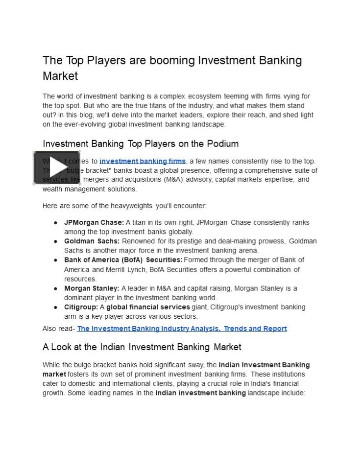 PPT The Top Players are booming Investment Banking Market PowerPoint