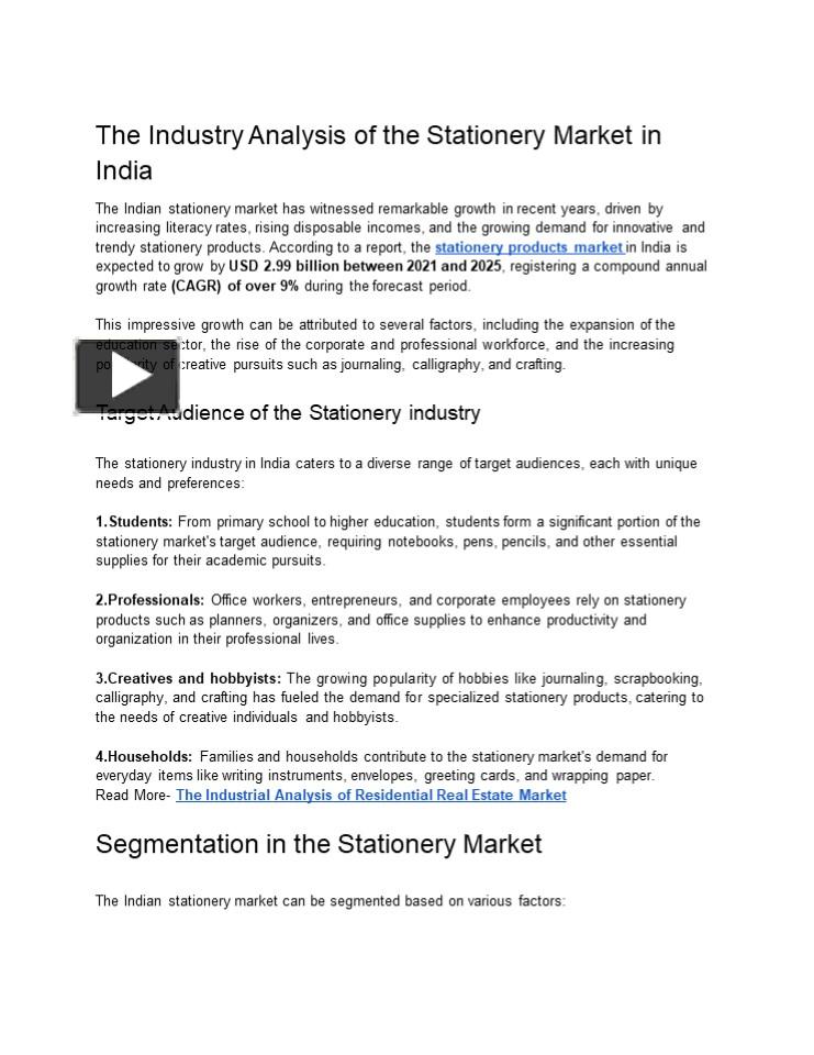 PPT The Industry Analysis of the Stationery Market in India