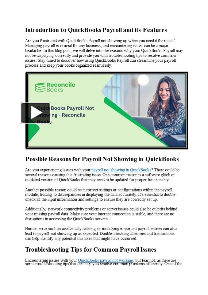 PPT QuickBooks Payroll Not Showing ReconcileBooks PowerPoint