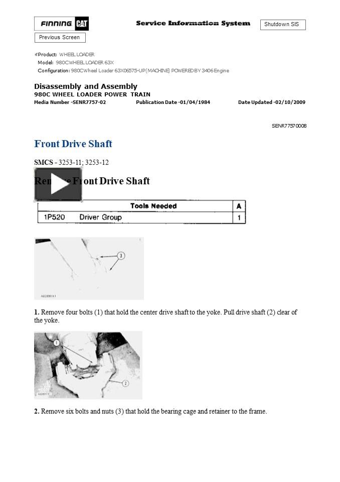 PPT Caterpillar Cat 980C Wheel Loader (Prefix 63X) Service Repair