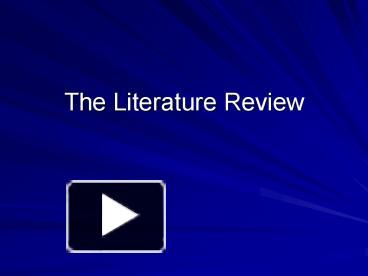 How to write a literature review creswell