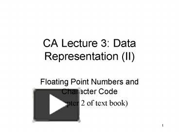 CA Lecture 3: Data Representation II presentation | free to view