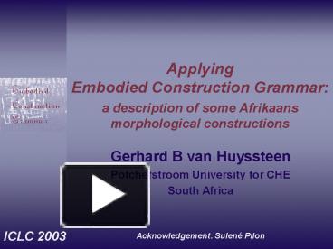 PPT – Applying Embodied Construction Grammar: PowerPoint presentation ...