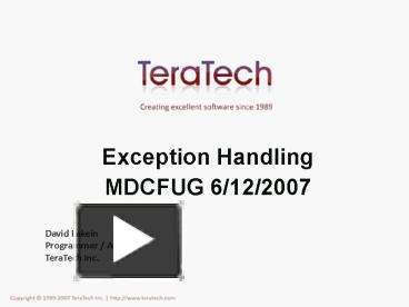 PPT – Exception Handling PowerPoint presentation | free to download ...