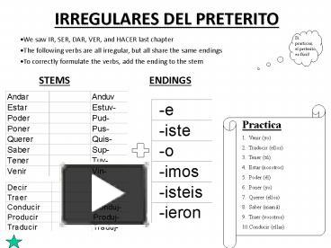 PPT – IRREGULARES DEL PRETERITO PowerPoint presentation | free to ...