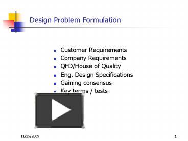 PPT – Design Problem Formulation PowerPoint presentation | free to view ...