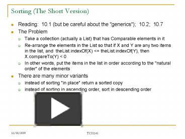 PPT – Sorting The Short Version PowerPoint presentation | free to view ...