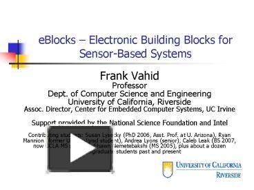 PPT – eBlocks Electronic Building Blocks for SensorBased Systems ...