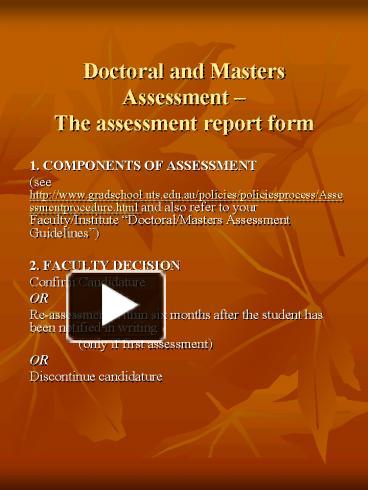 Doctoral and Masters Assessment The assessment report form presentation ...