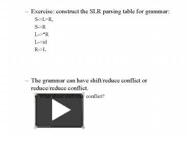 PPT – Exercise: construct the SLR parsing table for grammar: PowerPoint ...