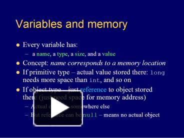Variables and memory presentation | free to view
