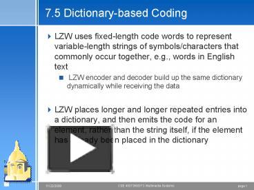 PPT – 7.5 Dictionarybased Coding PowerPoint presentation | free to view ...