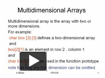 PPT – Multidimensional Arrays PowerPoint presentation | free to ...
