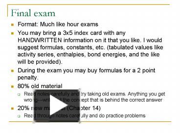 PPT – Final exam PowerPoint presentation | free to view - id: 16d06a-ZDc1Z